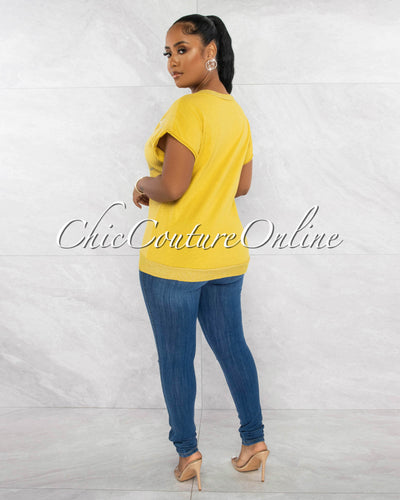 *Levity Mustard Silver Graphic Ribbed Top