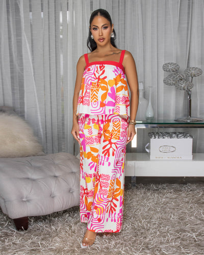 Serenita Fuschia Multi-Color Two Piece Pants Set