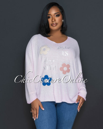 *Lucian Pink Flowers Accent Knit Sweater
