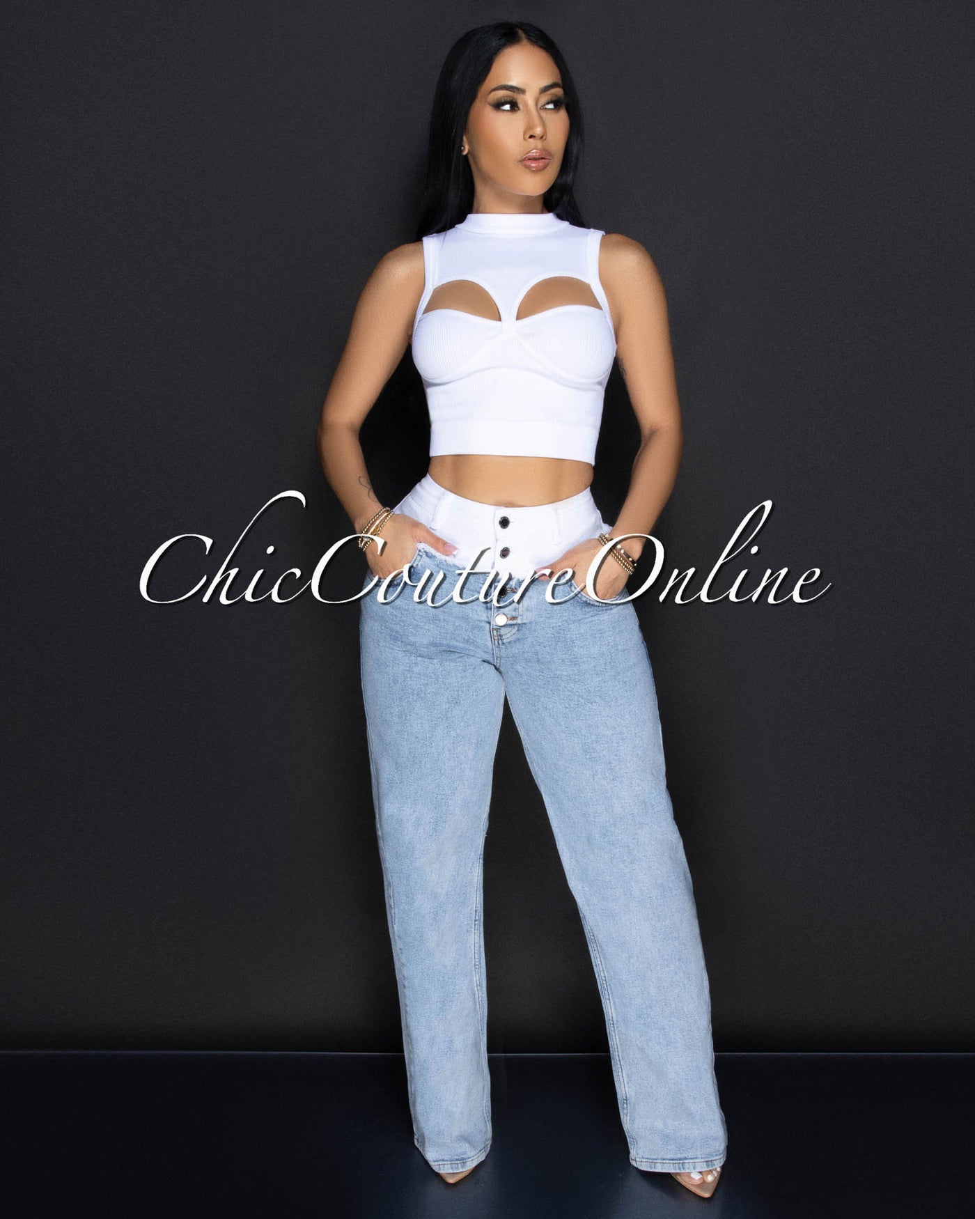 Jeneko White Denim Wide Legs Jeans