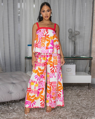 Serenita Fuschia Multi-Color Two Piece Pants Set