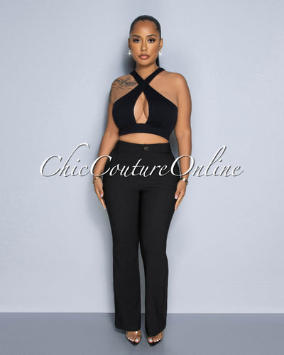 Lottie Black High Waist Trouser Pants