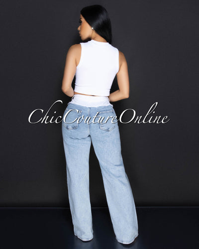 Jeneko White Denim Wide Legs Jeans