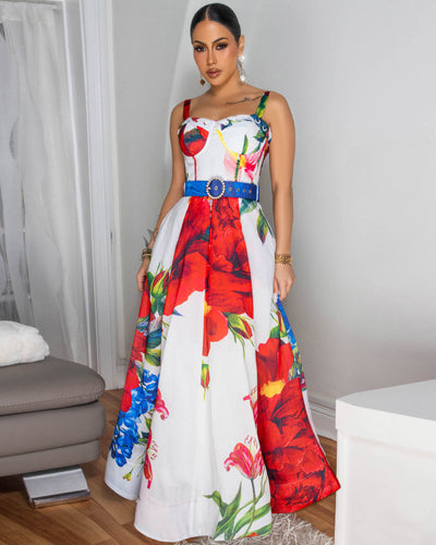 Moana Off-White Red Multi-Color Print Maxi Dress