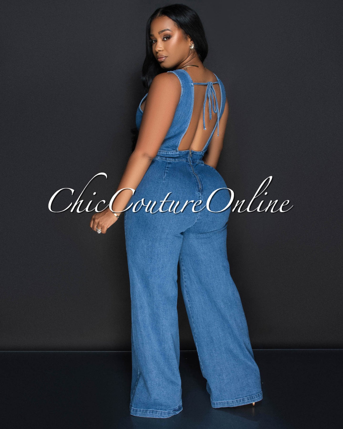 Jiera Denim Sleeveless Wide Legs Jumpsuit