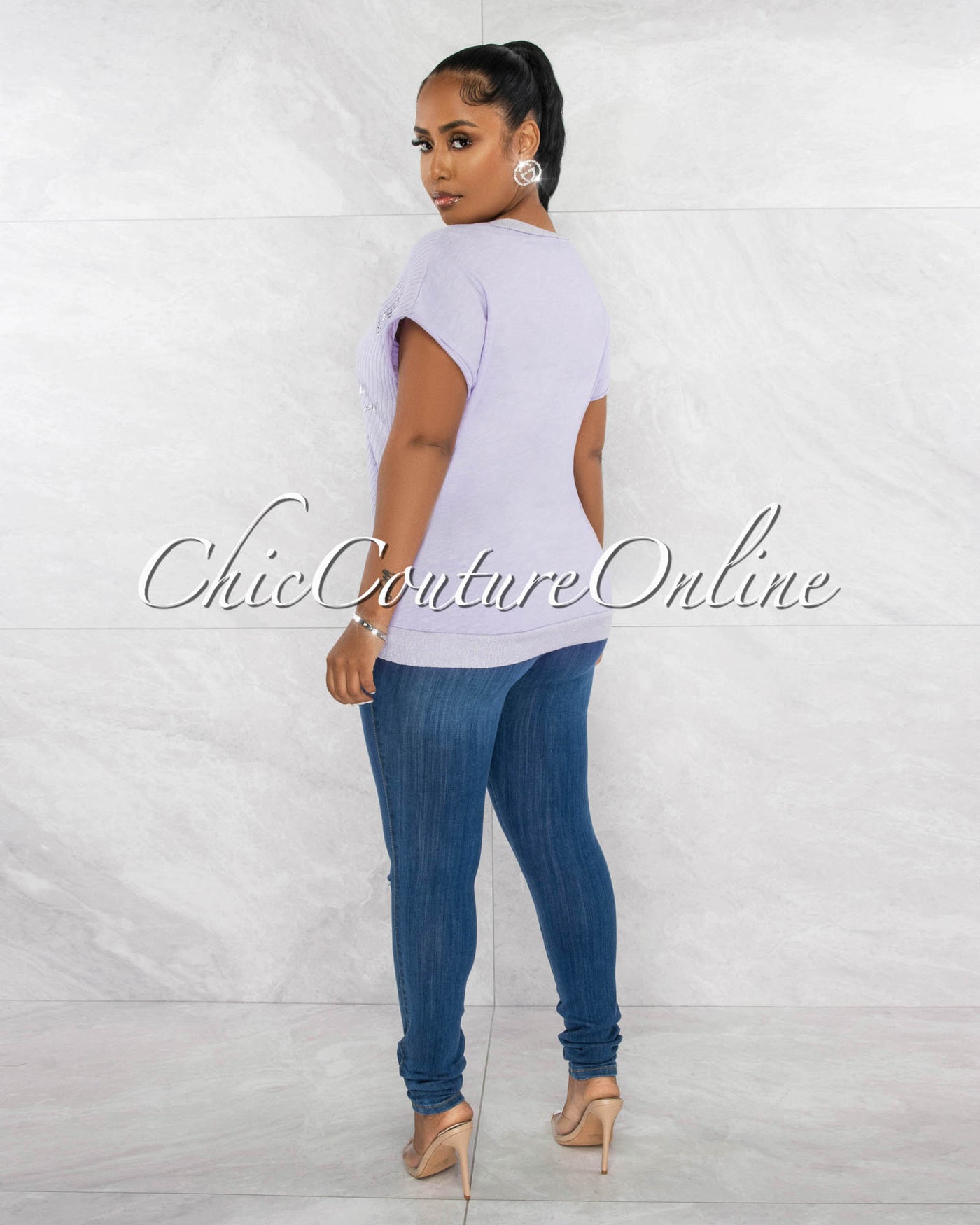 *Levity Lilac Silver Graphic Ribbed Top