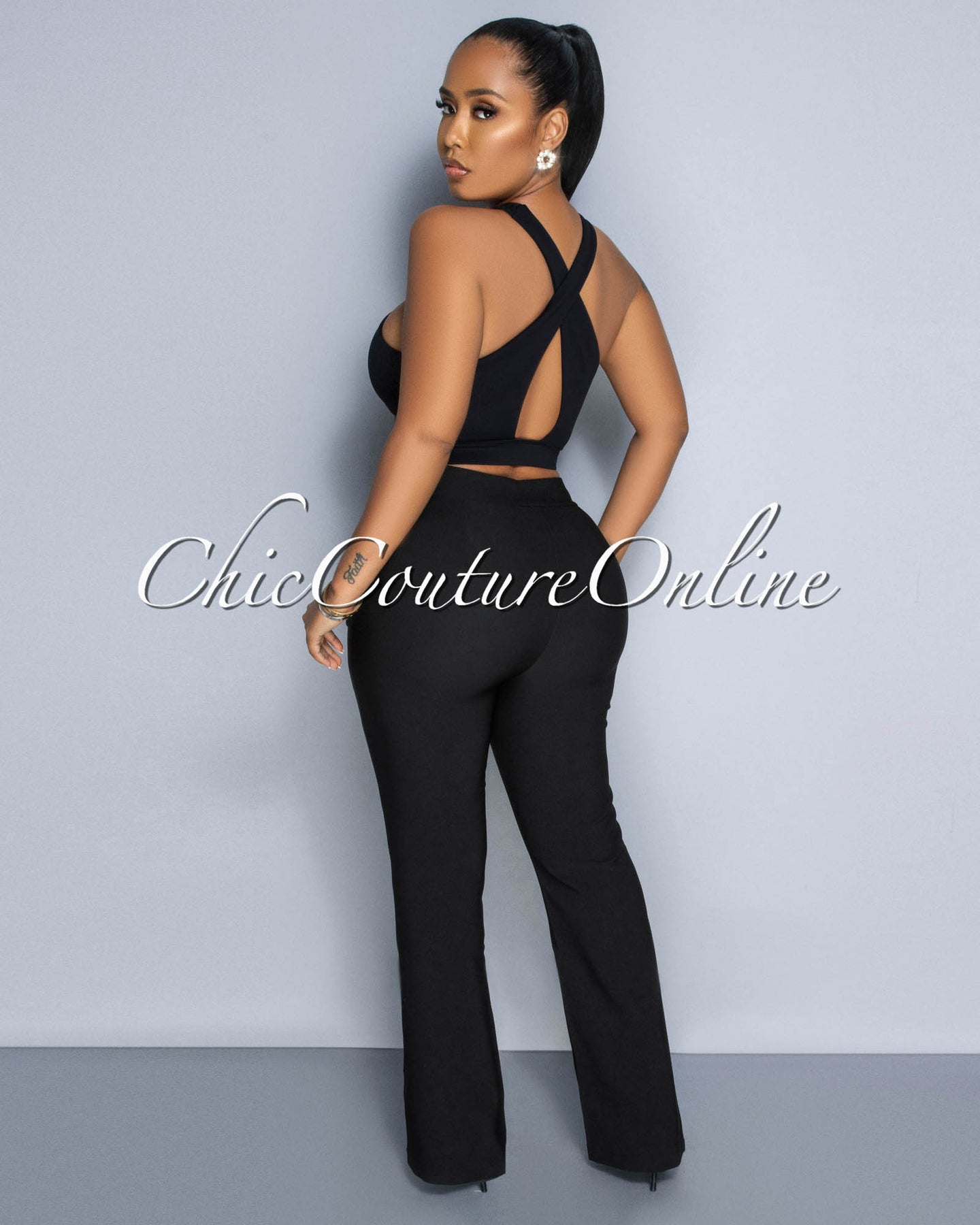 Lottie Black High Waist Trouser Pants