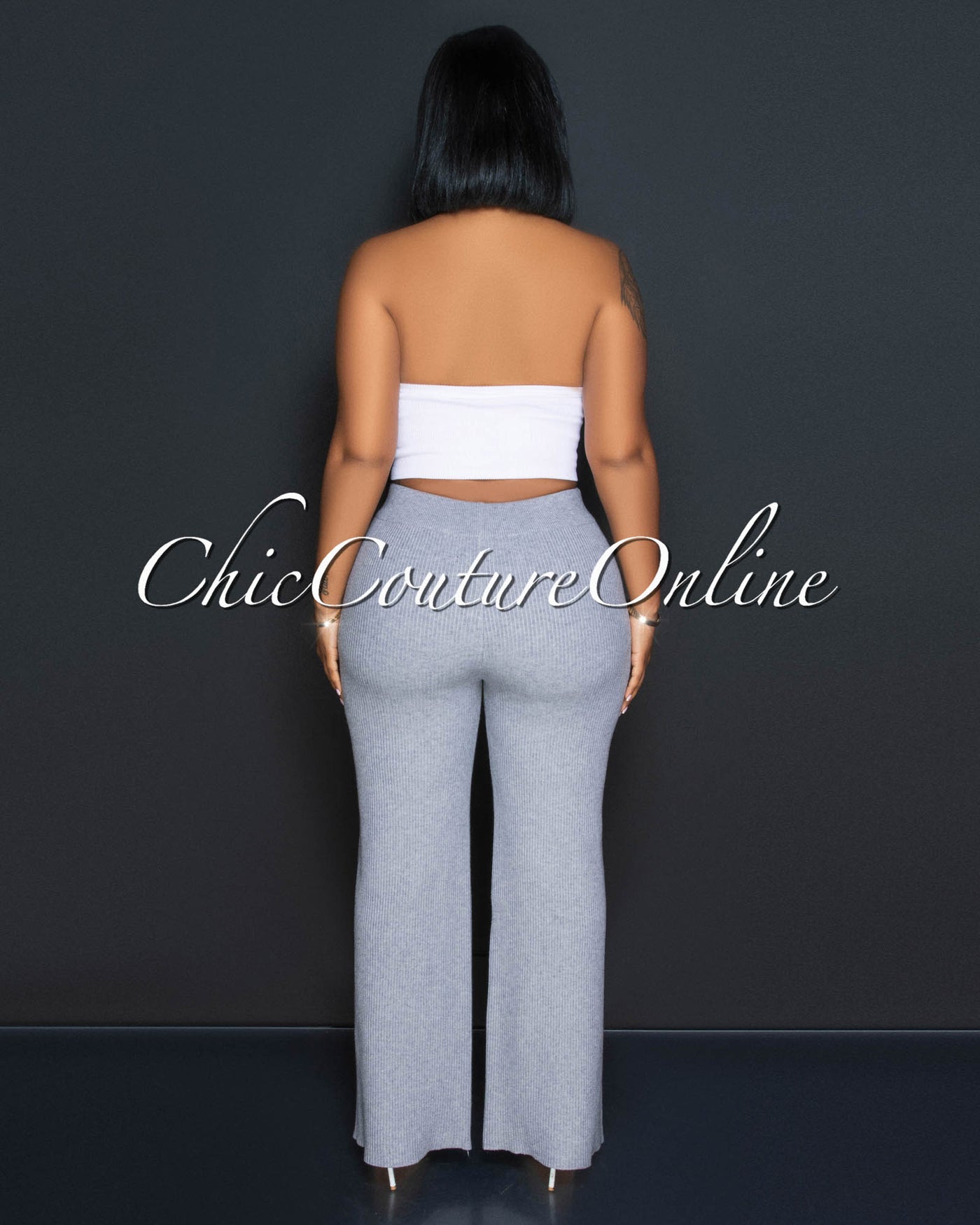 Chrissie Grey Ribbed Wide Pants