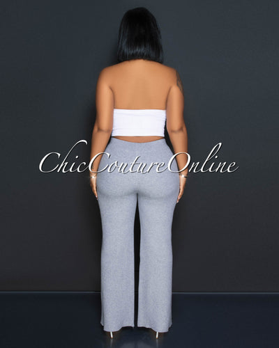 Chrissie Grey Ribbed Wide Pants