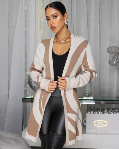 Cezanne Nude Mocha Long  Knit Cardigan