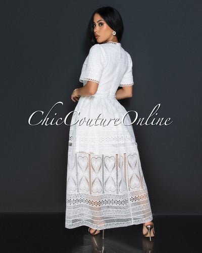 Aspyn White Lace Flared Maxi Dress