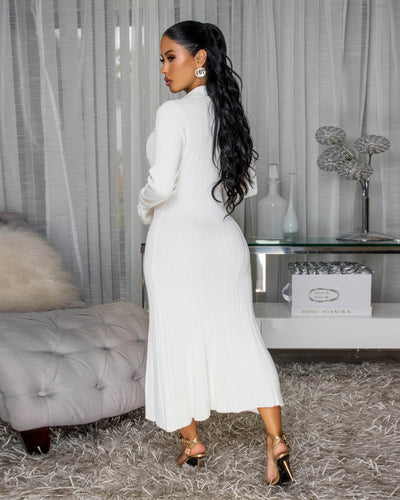 Keita Ivory Ribbed Bodycon Maxi Dress