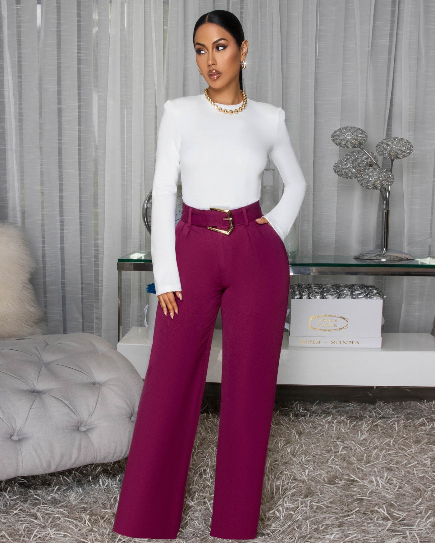 Elonia White Long Sleeves Bodysuit
