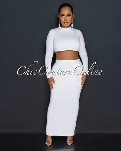 Fanny Off-White Braid Accent Crop Top & Maxi Skirt Set