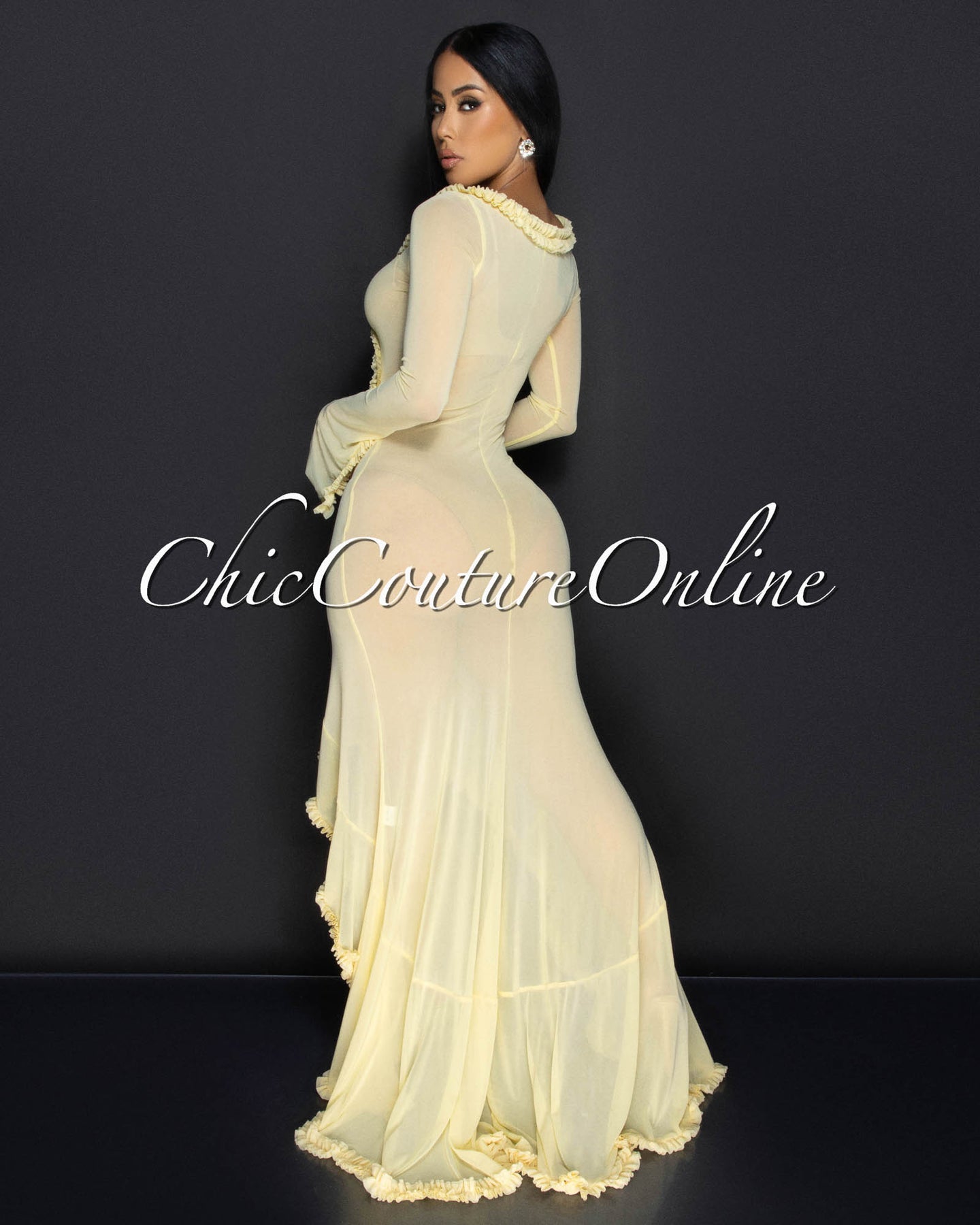 *Zala Yellow Ruffle Cover Up Maxi Dress