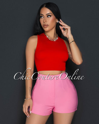 Mali Pink High Waist Trouser Shorts