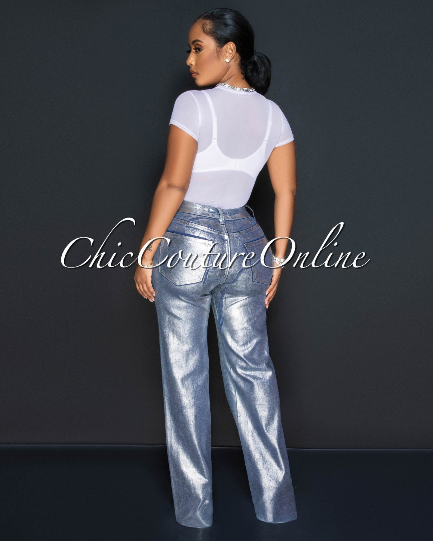 *Raissa Denim Silver Foil Wide Jeans