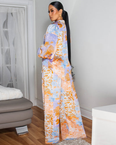 Netisha Brown Multi-Color Print Pants Set