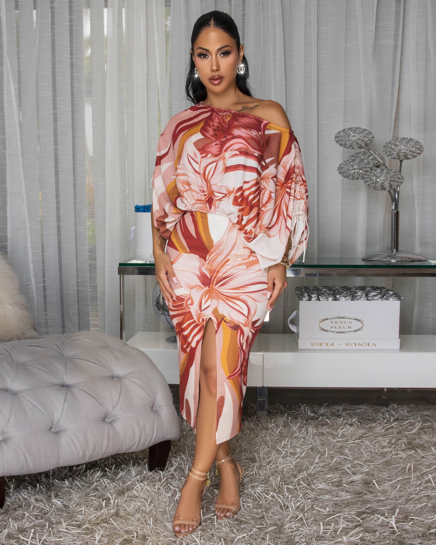 Embrie Nude Rust Multi-Color Print Top & Skirt Set