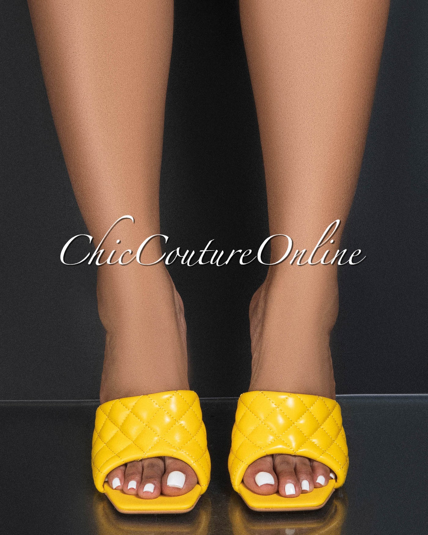 Rafa Yellow Quilted Upper Square Toe Clear Heels