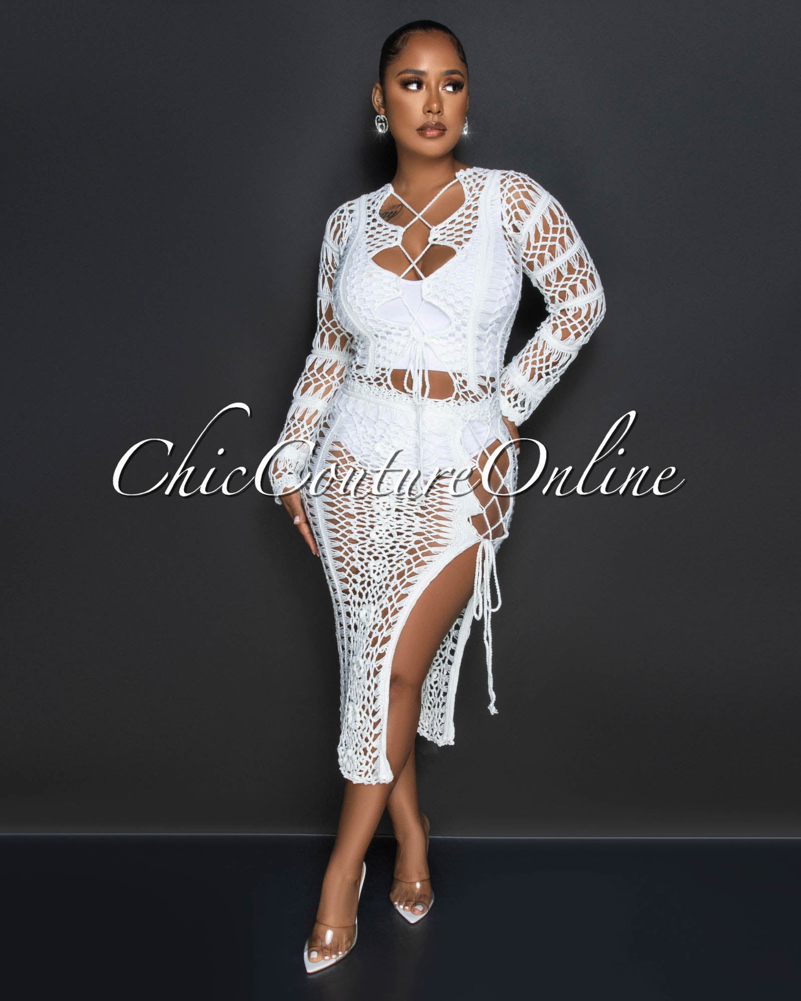 Domna Crochet Cover-Up Lace-Up Midi Dress