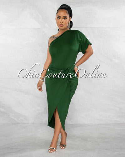Shyla Hunter Green Draped Front Midi Dress