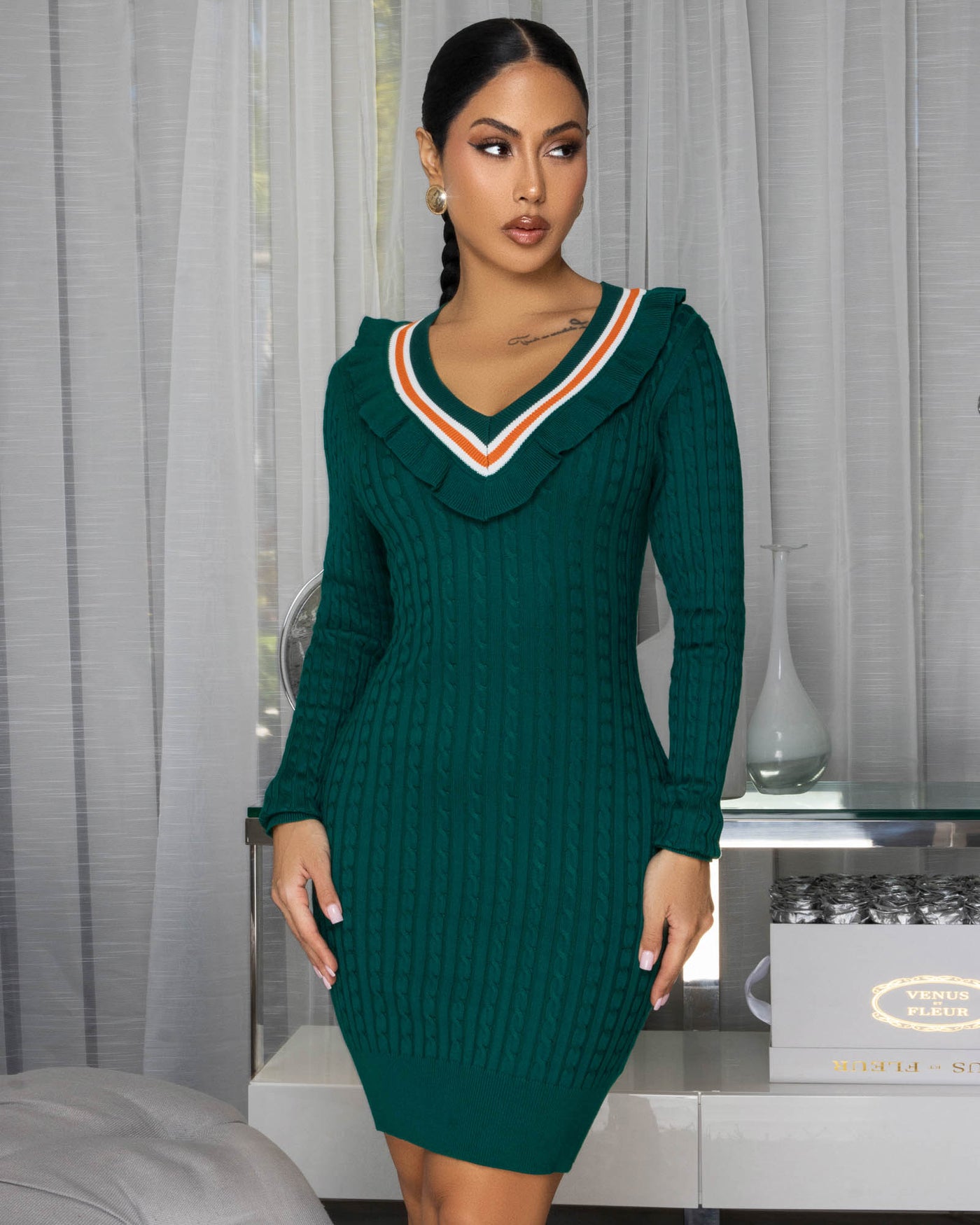 Sillia Hunter Green Knit Sweater Dress