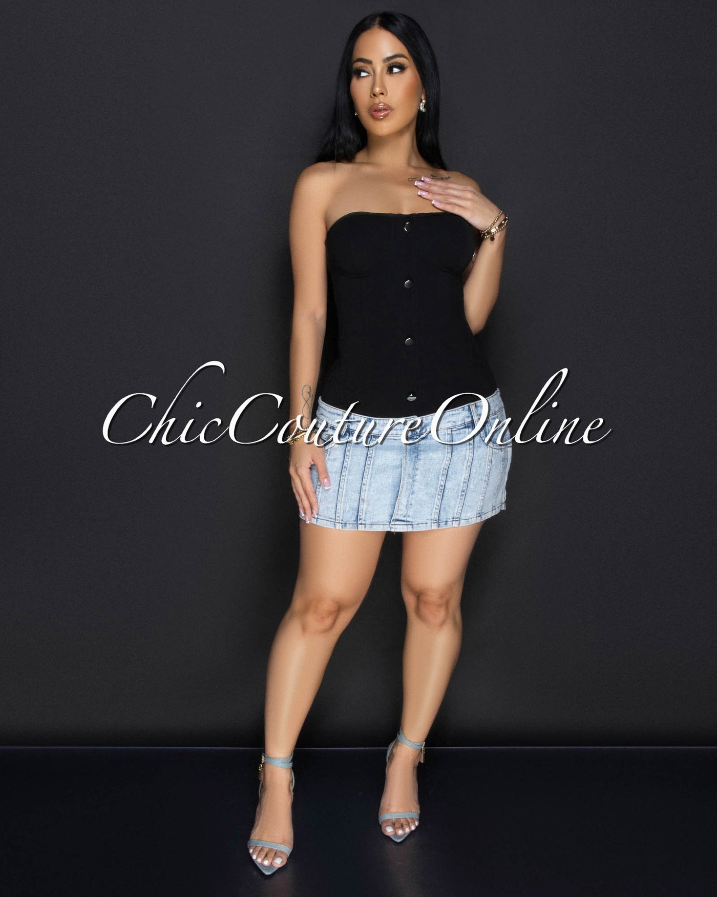 Zyla Black Denim Two-Tone Mini Dress