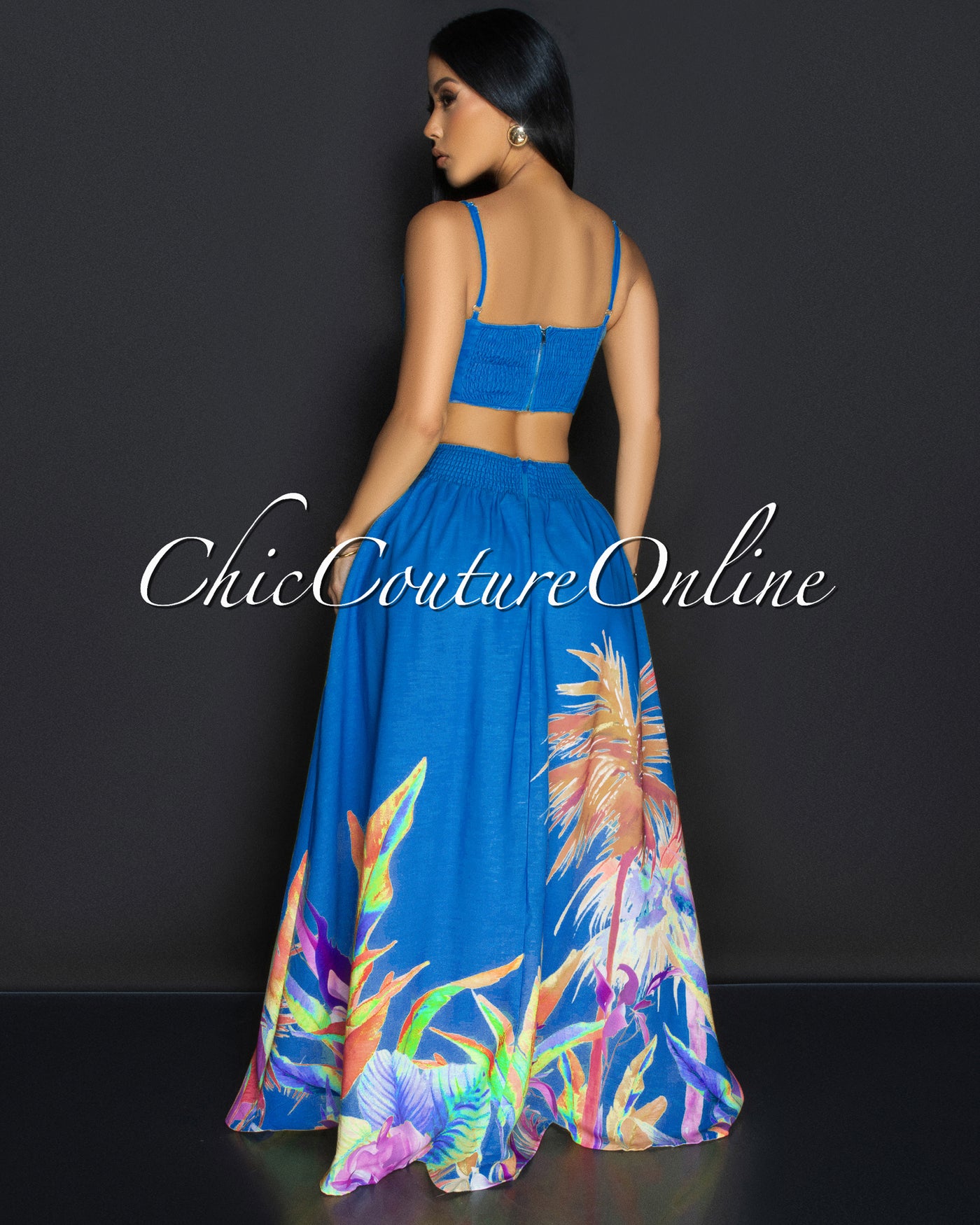 Roza Blue Floral Bustier & Maxi Skirt Set (10/3)