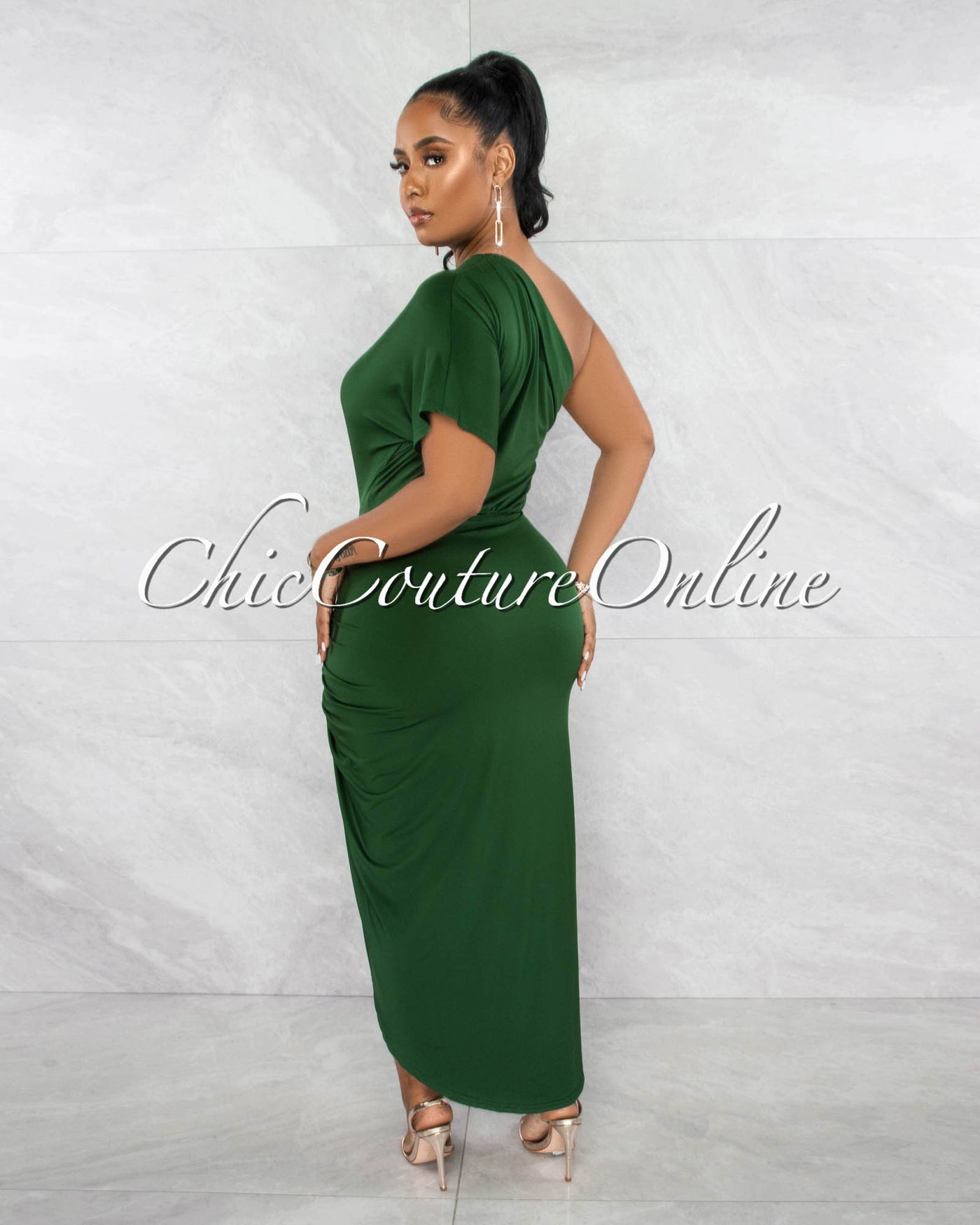 Shyla Hunter Green Draped Front Midi Dress