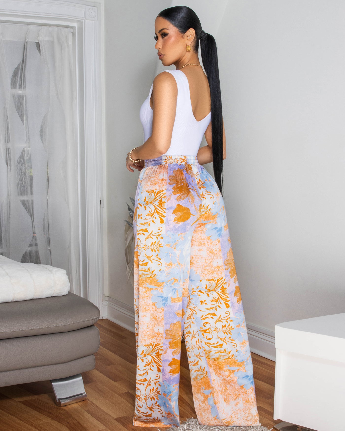 Netisha Brown Multi-Color Print Pants Set