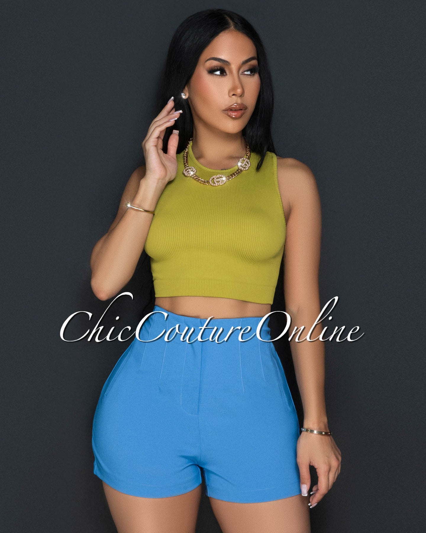 *Mali Light Blue High Waist Trouser Shorts