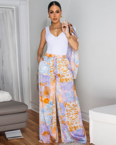 Netisha Brown Multi-Color Print Pants Set