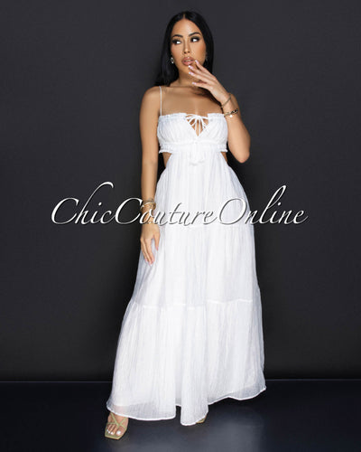 Aleana White Cut Out Ruffle Maxi Dress