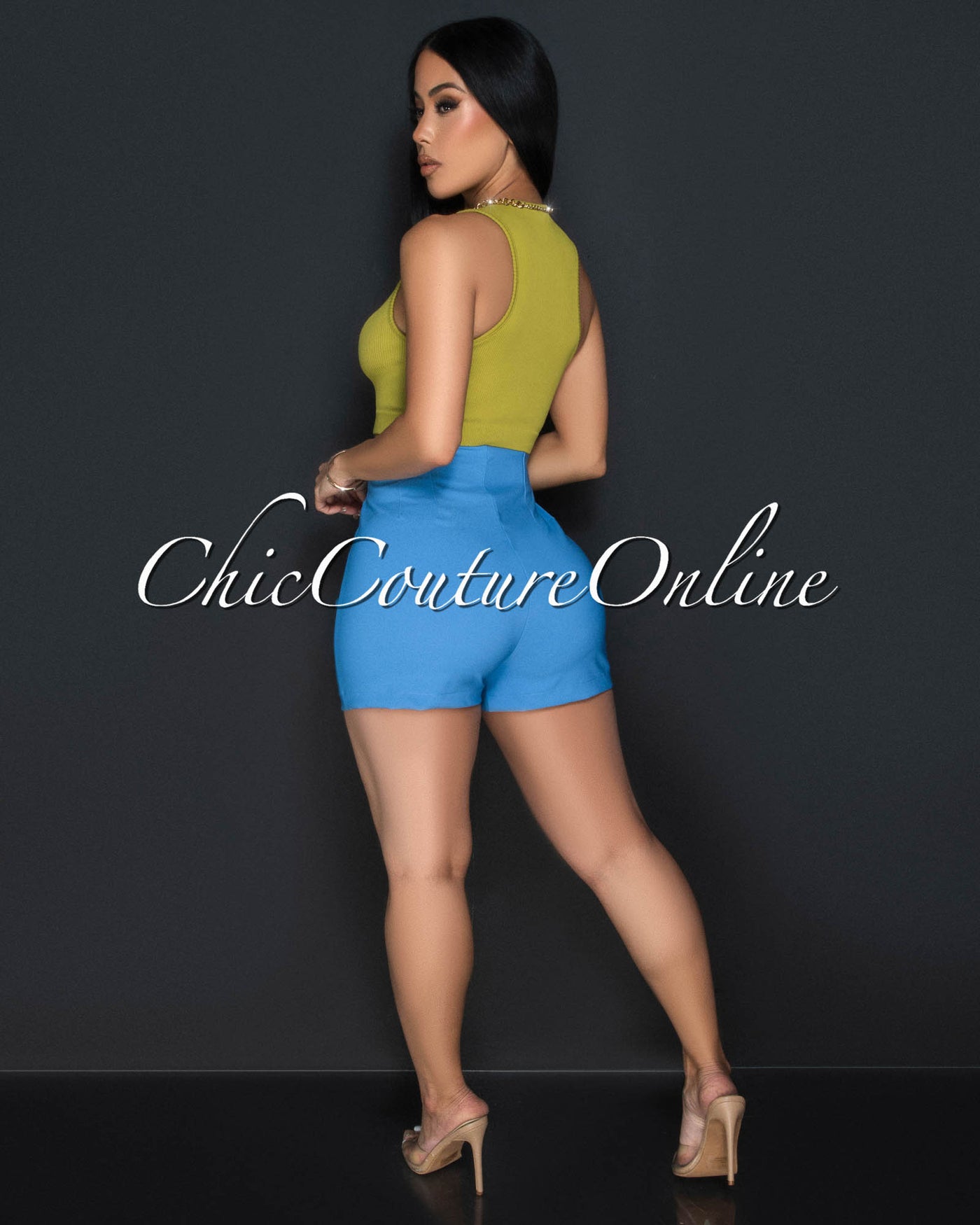 Mali Light Blue High Waist Trouser Shorts