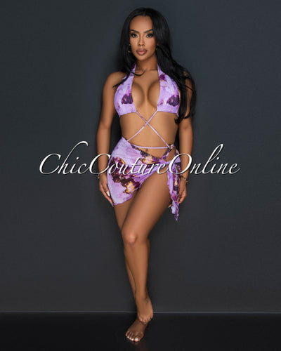 Liliane Lilac Print One Piece Multi-Way Swimsuit Set