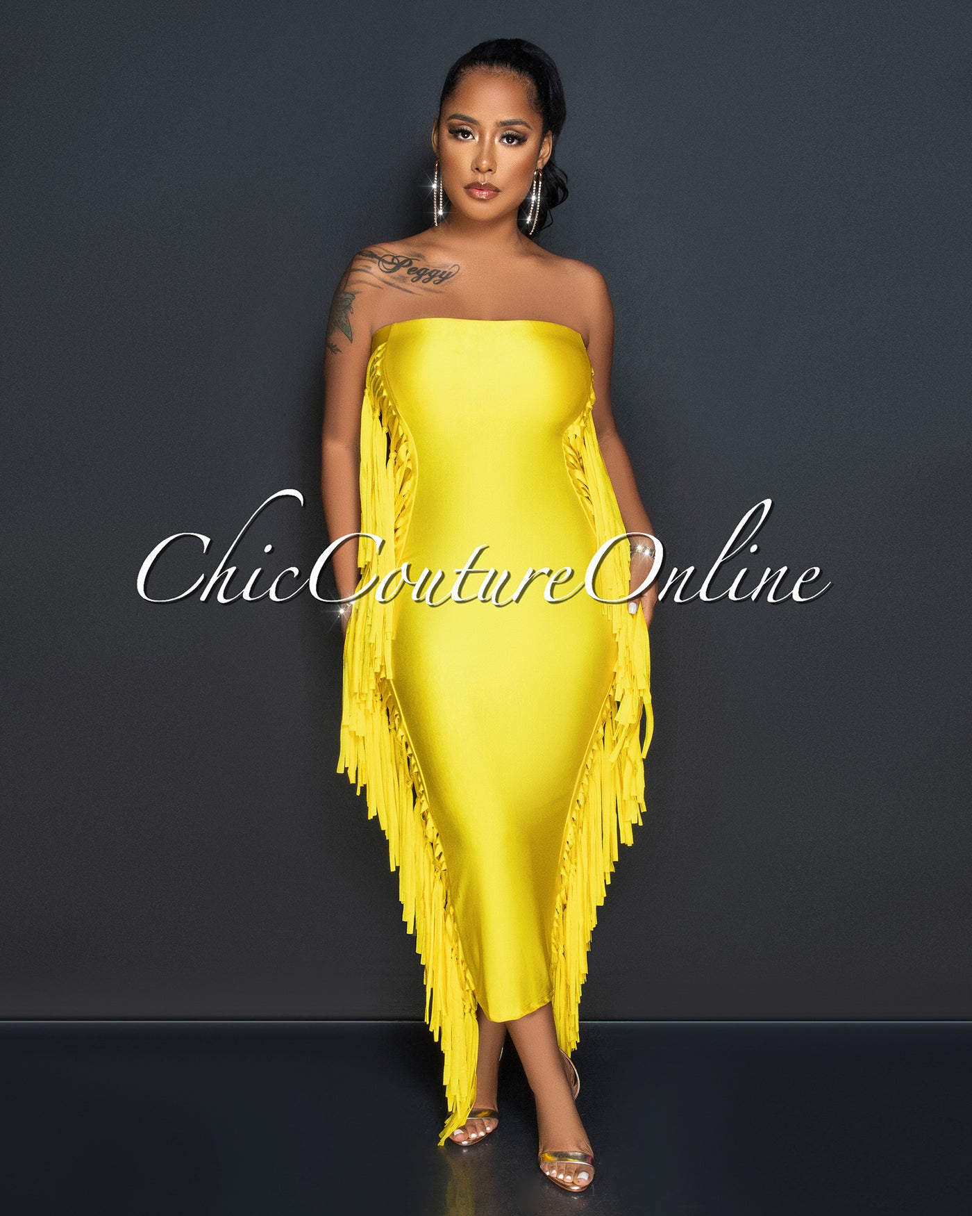 Natisha Yellow Tassels Sided Tube Maxi Dress