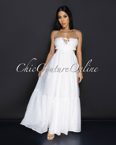 Aleana White Cut Out Ruffle Maxi Dress