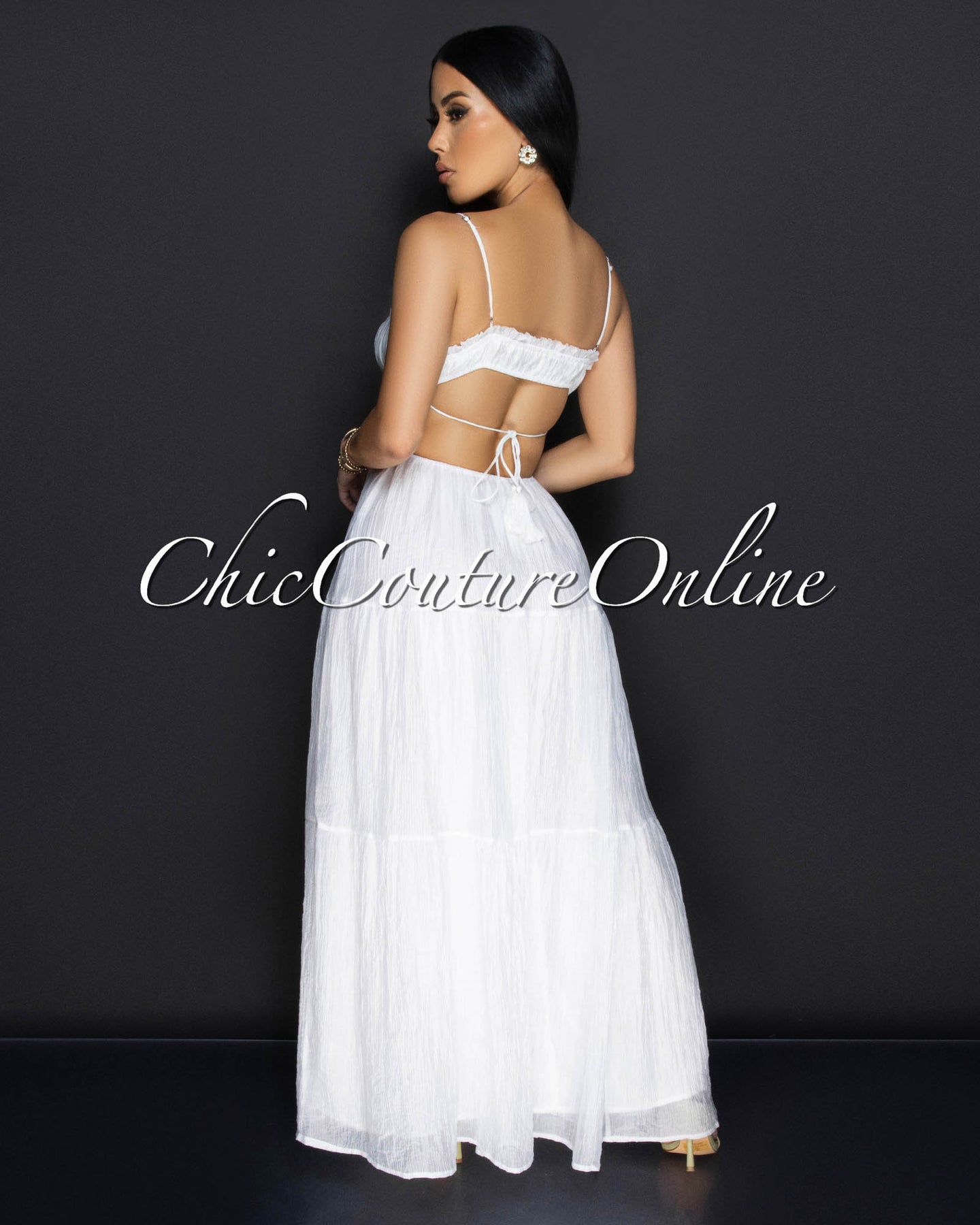 Aleana White Cut Out Ruffle Maxi Dress