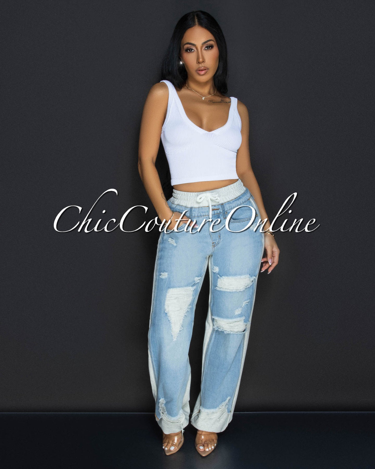 Morey Grey Blue Denim Joggers Pants
