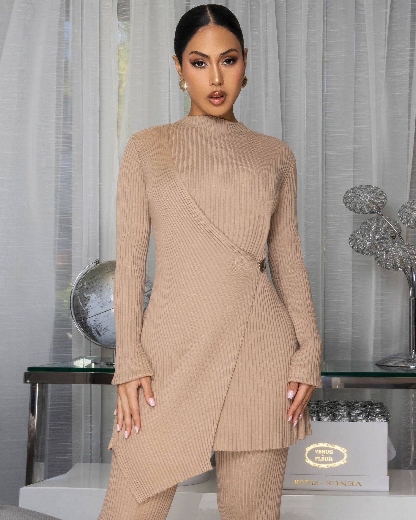 Adele Nude Ribbed Top & Pants Set