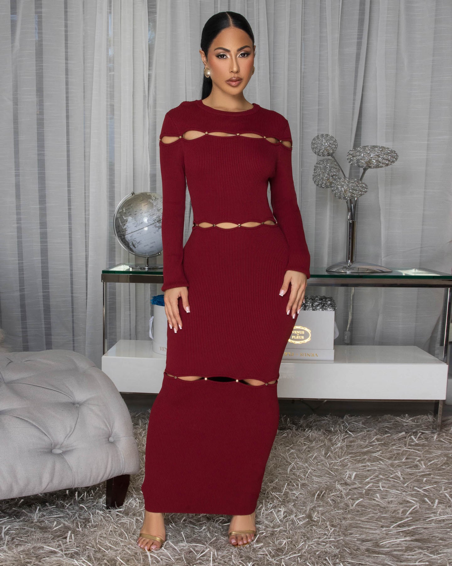 Kelsee Ribbed Cut-Out Body-Con Midi Dress