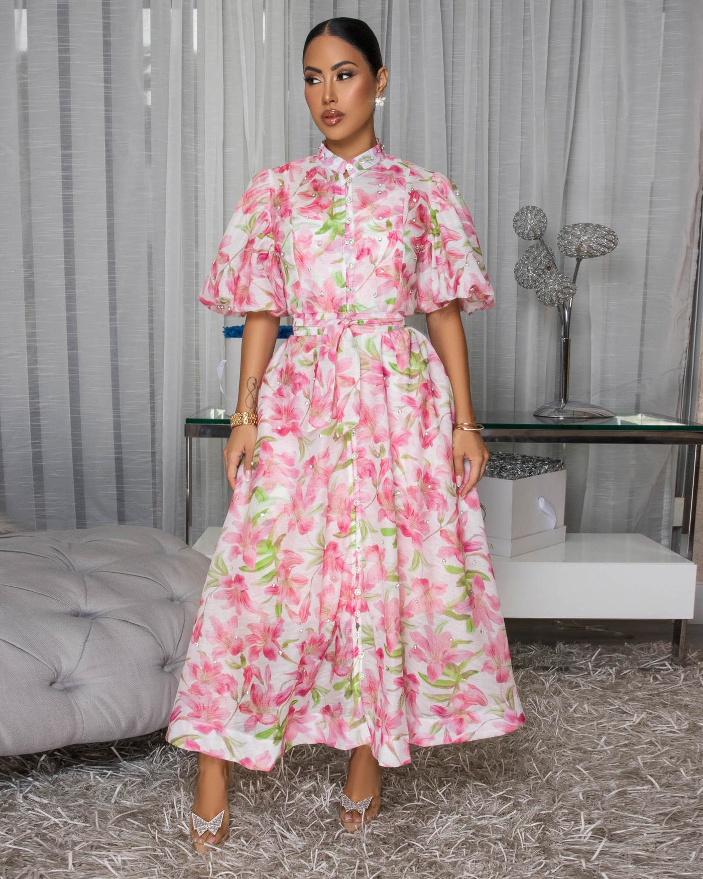 Paita Pink Green Multi-Color Floral Print Maxi Dress