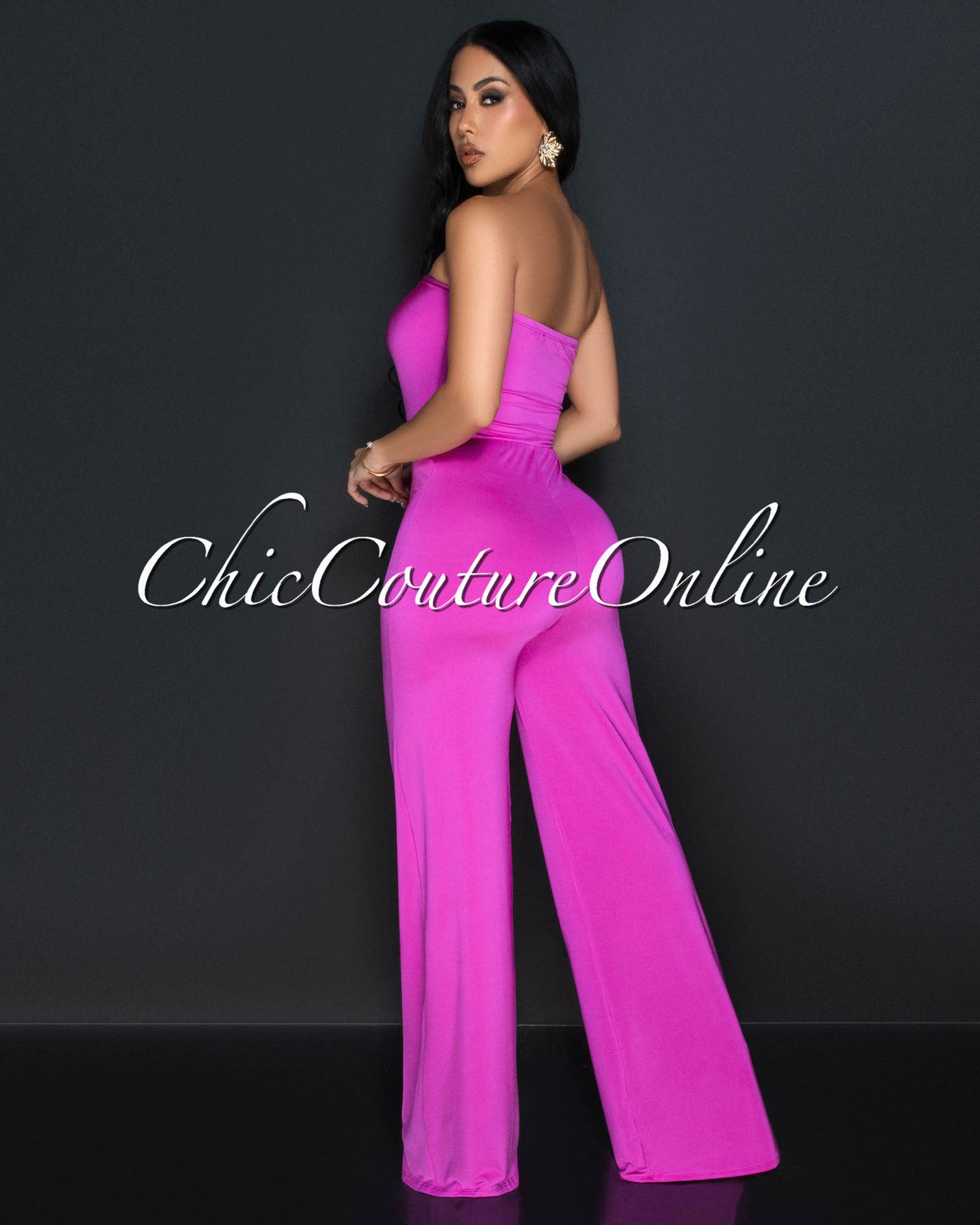 Lyla Fuchsia Snake Gold Accent Strapless Jumpsuit