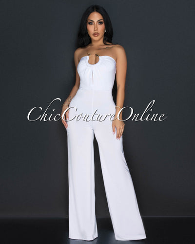 Lyla White Snake Gold Accent Strapless Jumpsuit