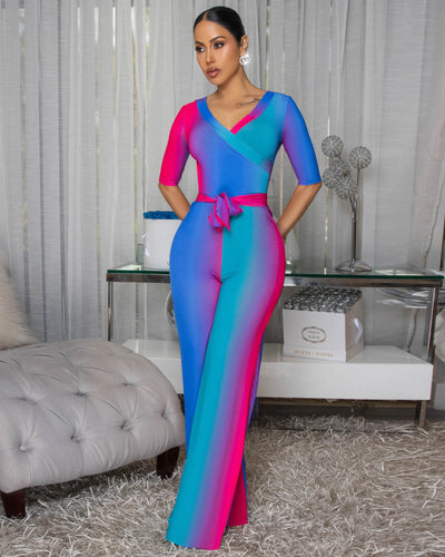 Malakai Blue Ombre Faux Wrap Jumpsuit