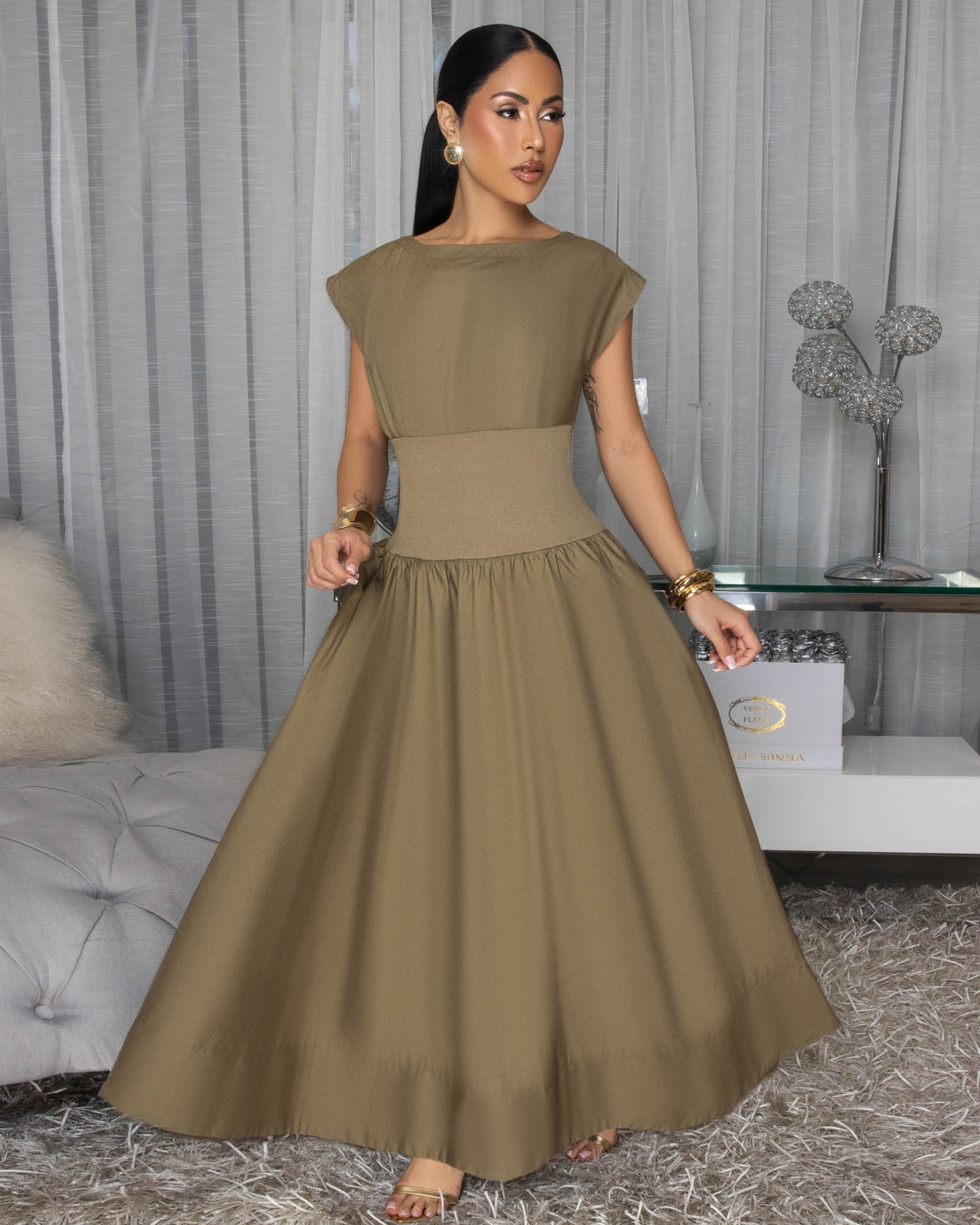 Iman Olive Midi Dress
