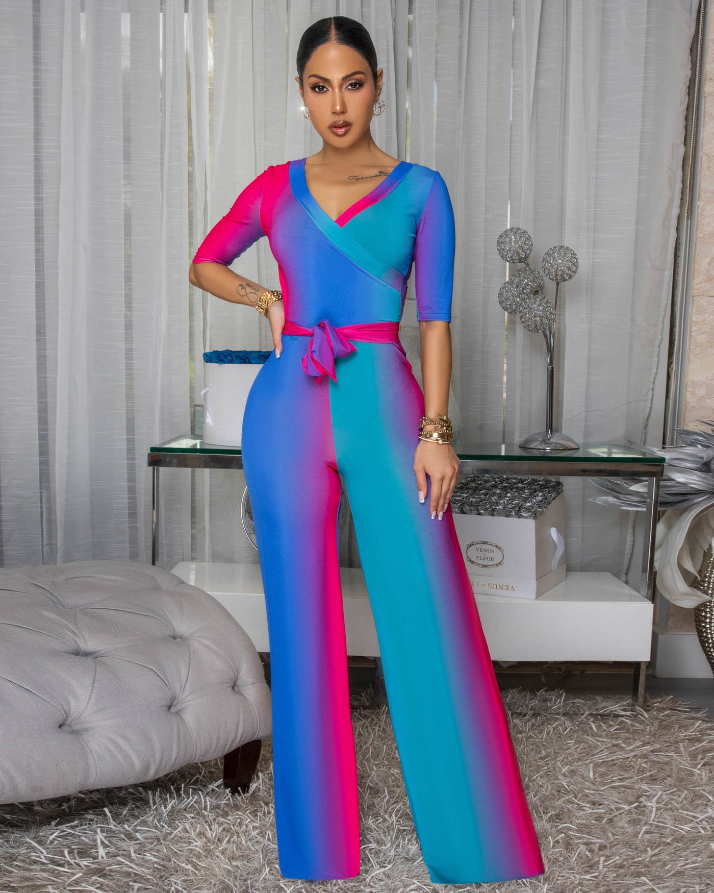 Malakai Blue Ombre Faux Wrap Jumpsuit