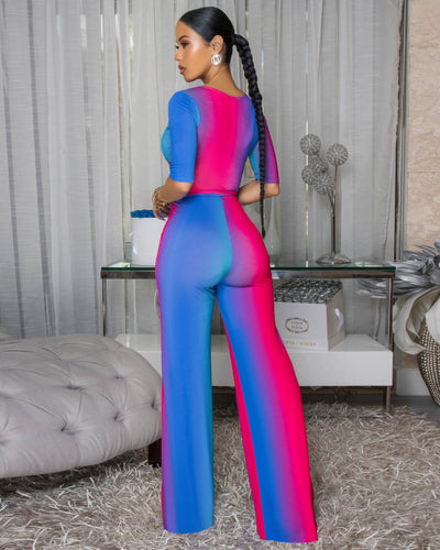 Malakai Blue Ombre Faux Wrap Jumpsuit