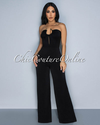 Lyla Black Snake Gold Accent Strapless Jumpsuit